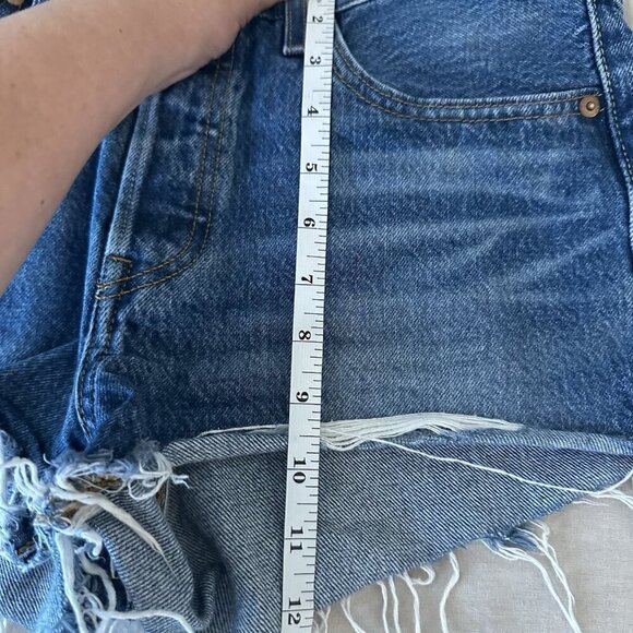 Levis Womens 501 Button Fly Cut Off Shorts Size W 27 Distressed Blue Demin - Picture 9 of 11